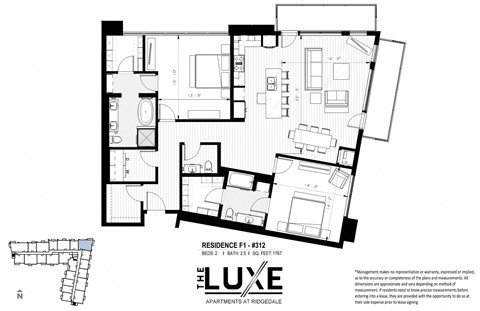 Floor plan for 2 beds, 2.5 baths, 1767 sqft